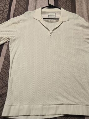 XL Cactus Men's Cream Short-Zip Polo